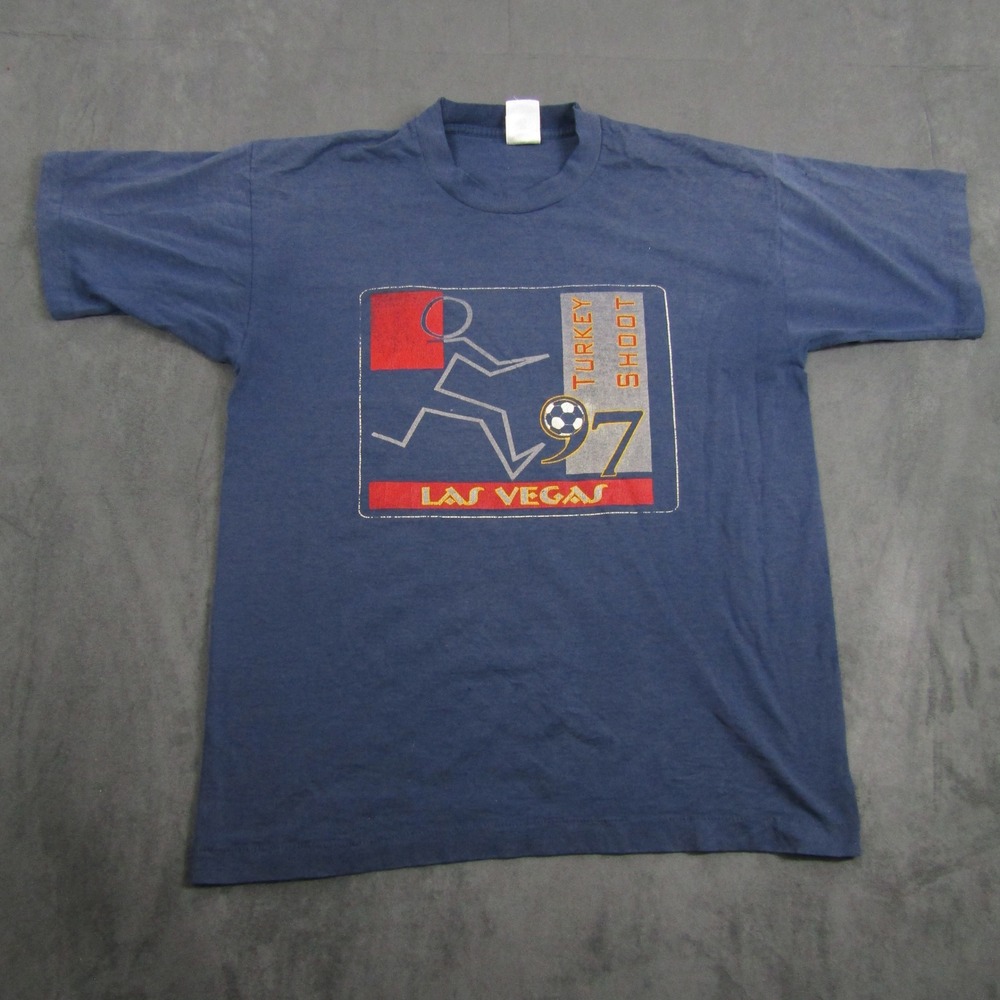 Fruit of the Loom T-Shirt Mens Large Blue 1997 Las Vegas Turkey Shoot Soccer 90s